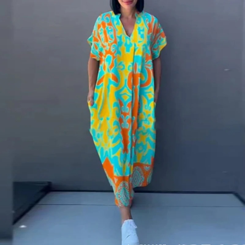 Elegant Floral Print V-Neck A-Line Dress