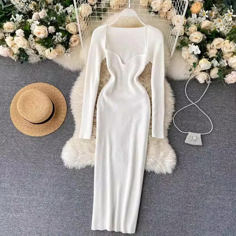 VitaKnit V-Neck Bodycon Sweater Dress