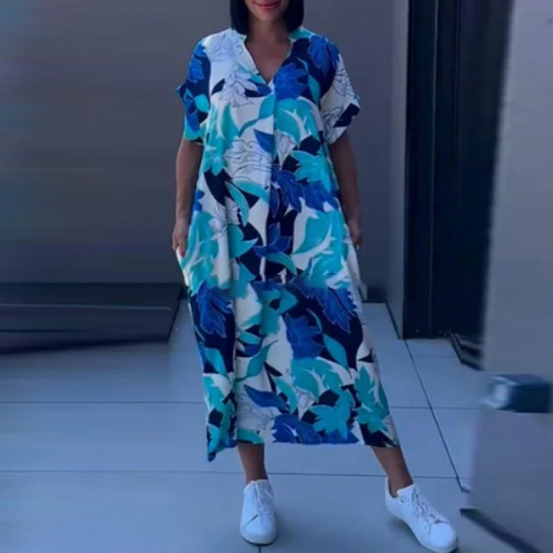 Elegant Floral Print V-Neck A-Line Dress