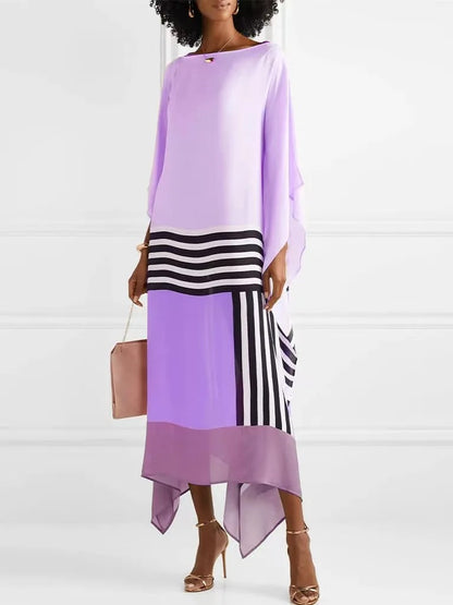 Elegant Boho Striped Patchwork Maxi Dress