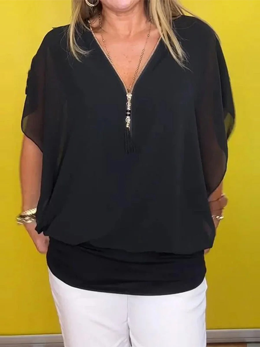 White Chiffon Batwing Sleeve Blouse