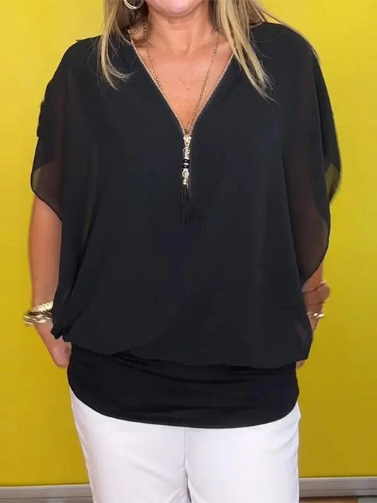 White Chiffon Batwing Sleeve Blouse