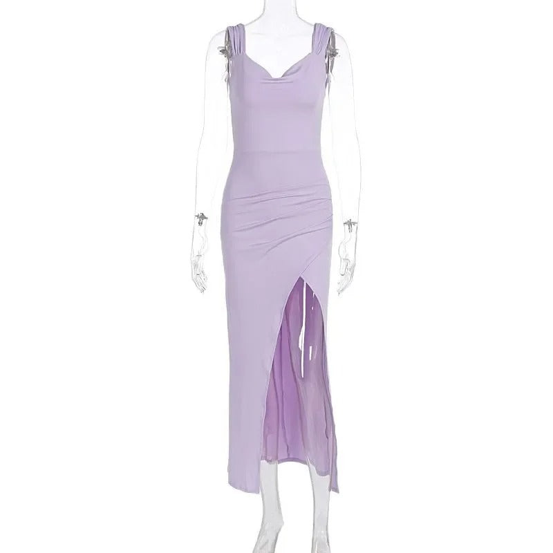 Backless Slit Empire Waist Dress