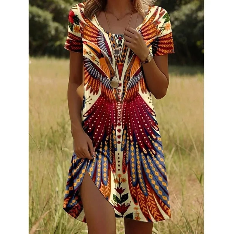 Floral Print Round Neck Summer Dress