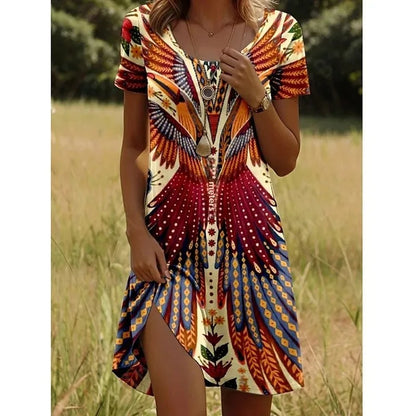 Floral Print Round Neck Summer Dress