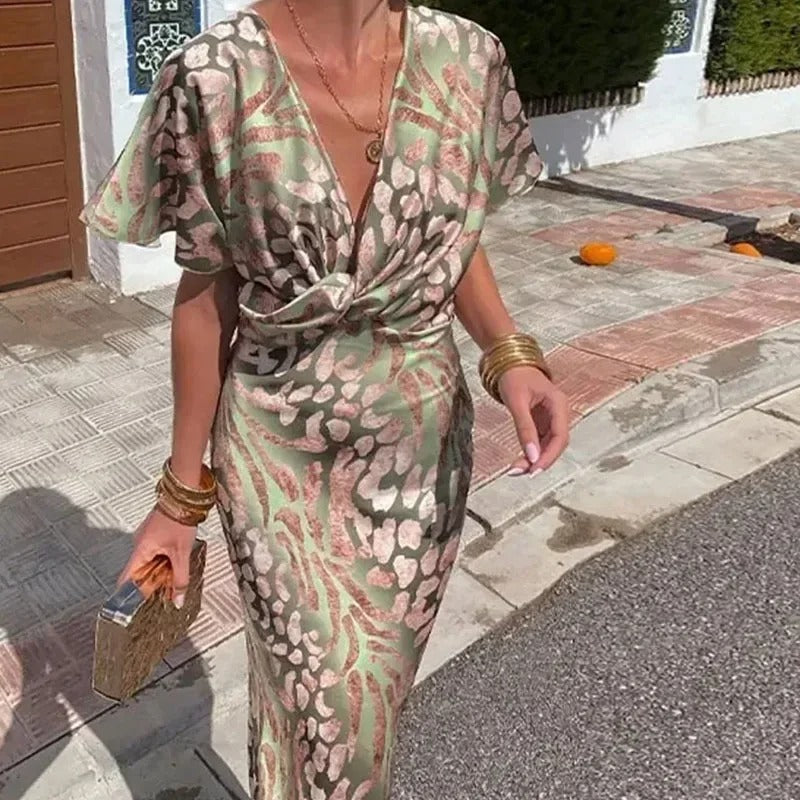 Boho Elegance V-Neck Dress