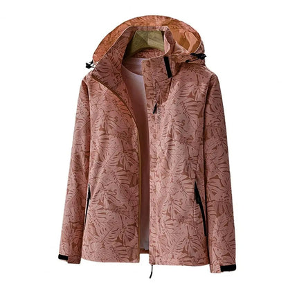 Leaf Print Waterproof Windbreaker Jacket