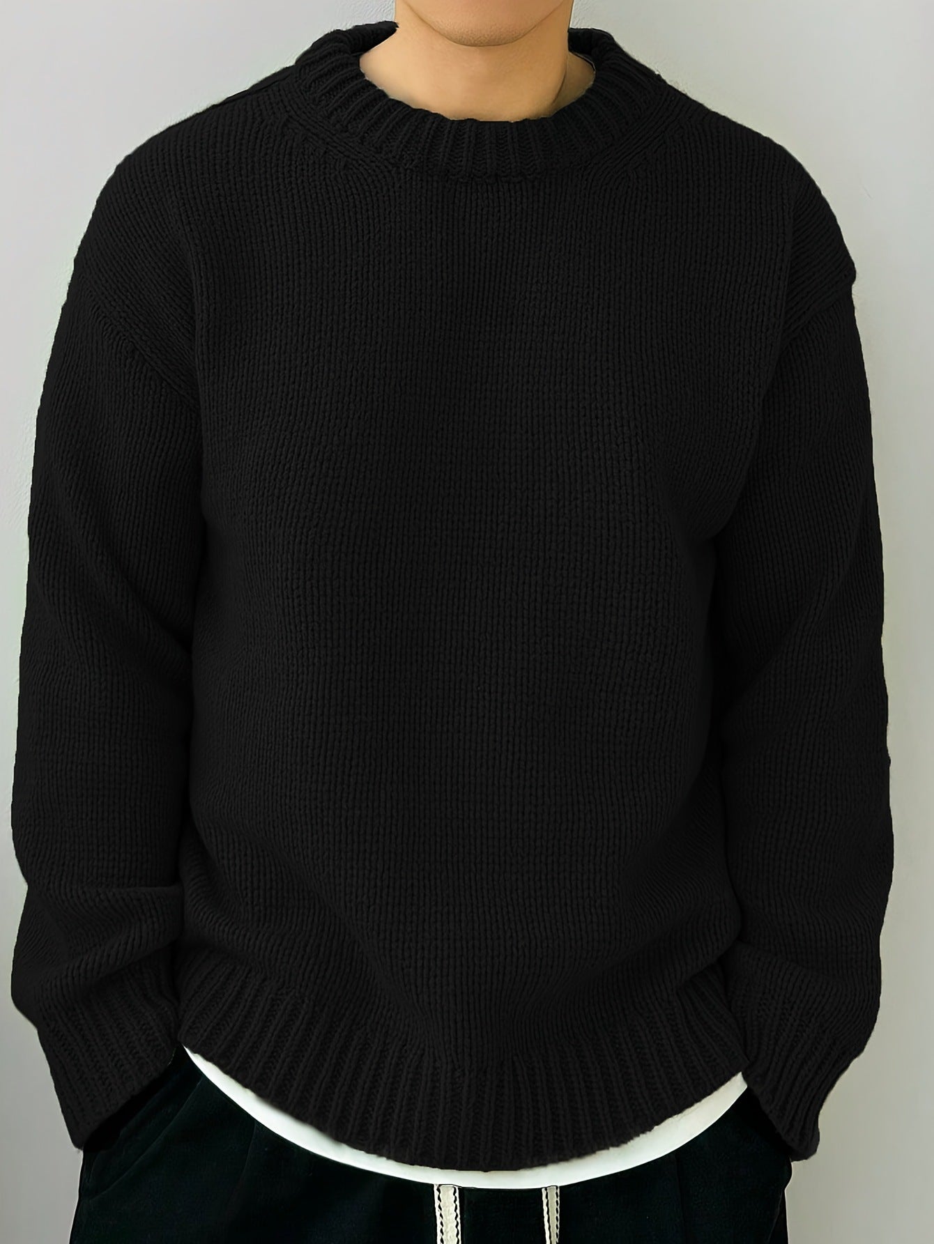 Men’s Solid Color Loose Knit Pullover Sweater