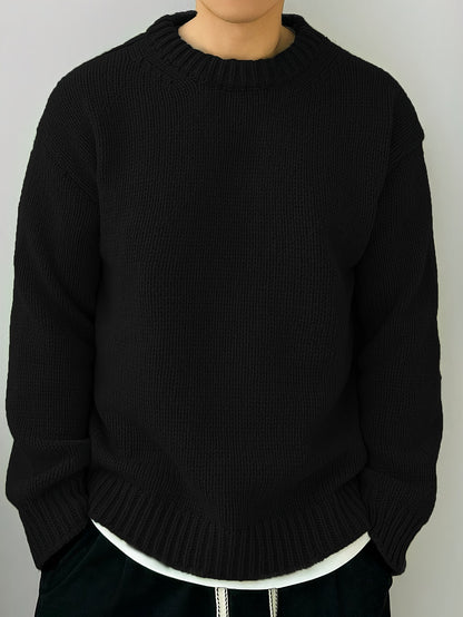 Men’s Solid Color Loose Knit Pullover Sweater