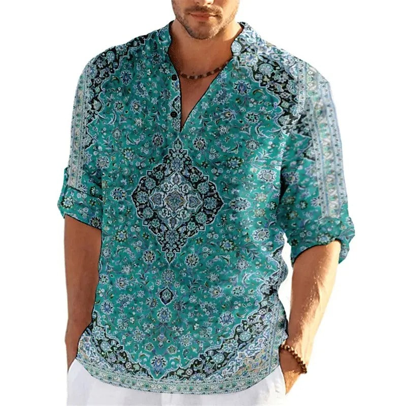 3D Floral Henley Shirt
