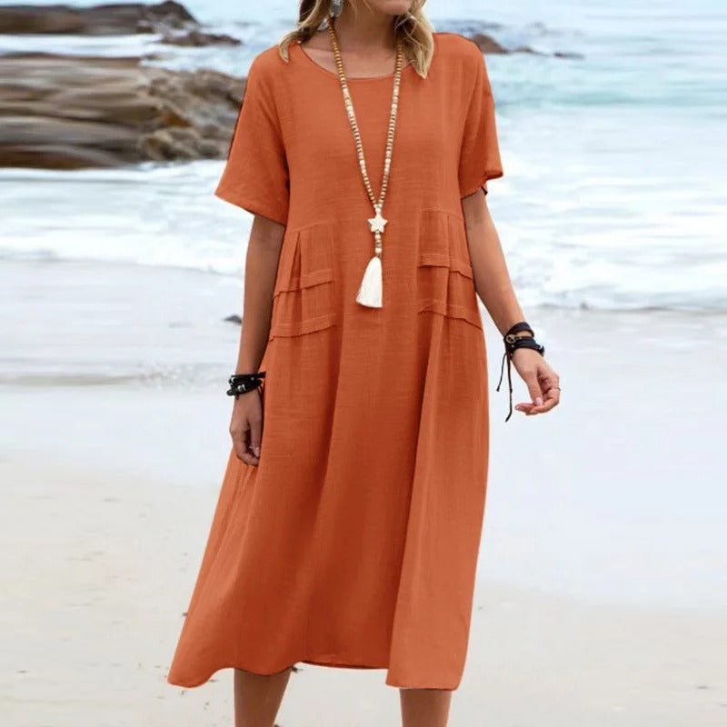 Simple Solid Cotton Linen Dress