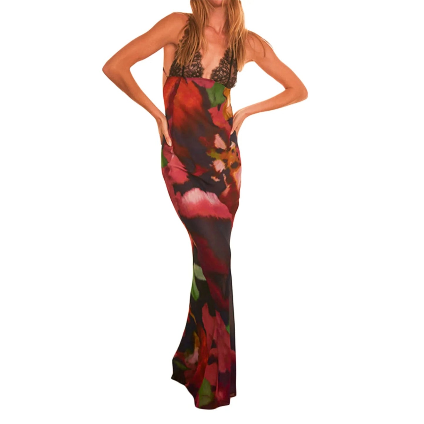 Elegant Floral Halter Maxi Gown