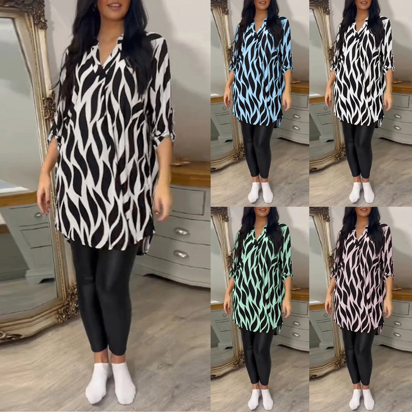 Printed Chiffon Notch Shirt
