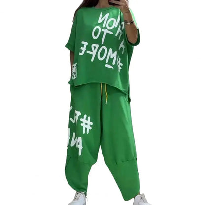 Summer Vibe Letter Print Tracksuit Set