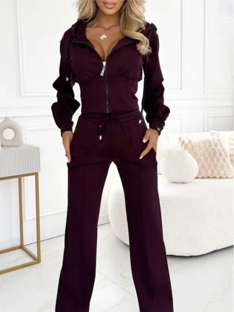 Hooded Zipper Sweatsuit Set
