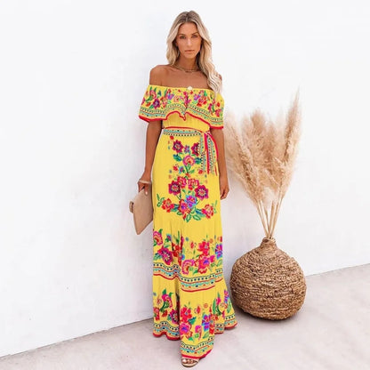 Red Bloom One-Shoulder Swing Dress