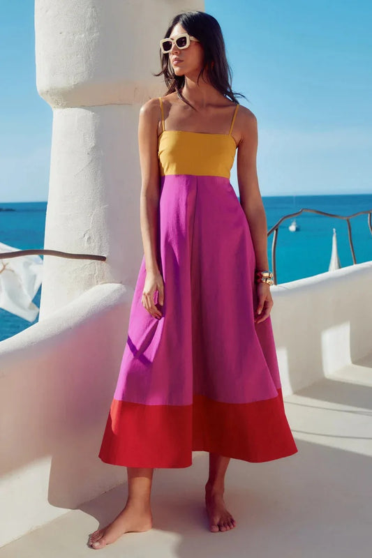 Seaside Glow Colorblock Suspender Dress