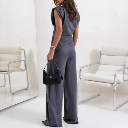 Elegant Solid Color Pants Set