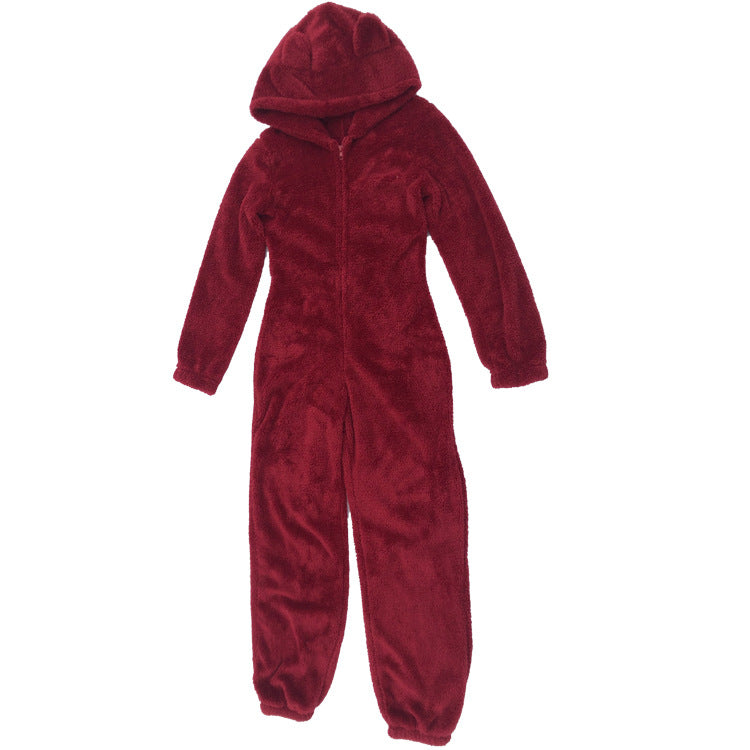 Furry Jumpsuit Hooded Pajamas