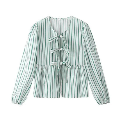 Striped Bow Puff Blouse