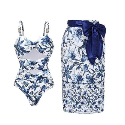 Flaxmaker Vintage Printed Swimsuit and Sarong