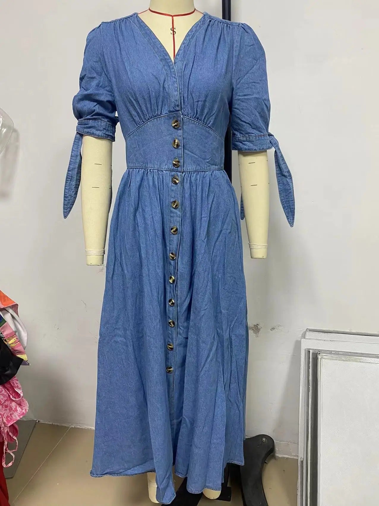 Vintage Lace-Up Denim Dress