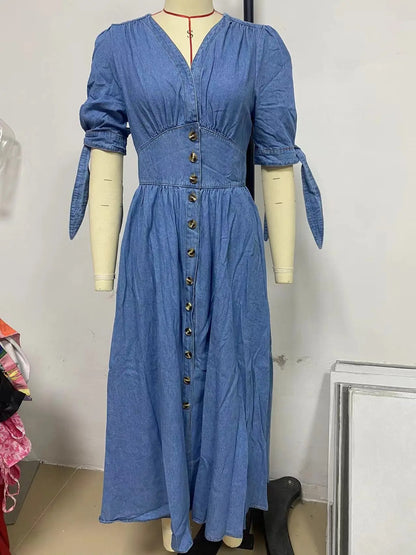 Vintage Lace-Up Denim Dress