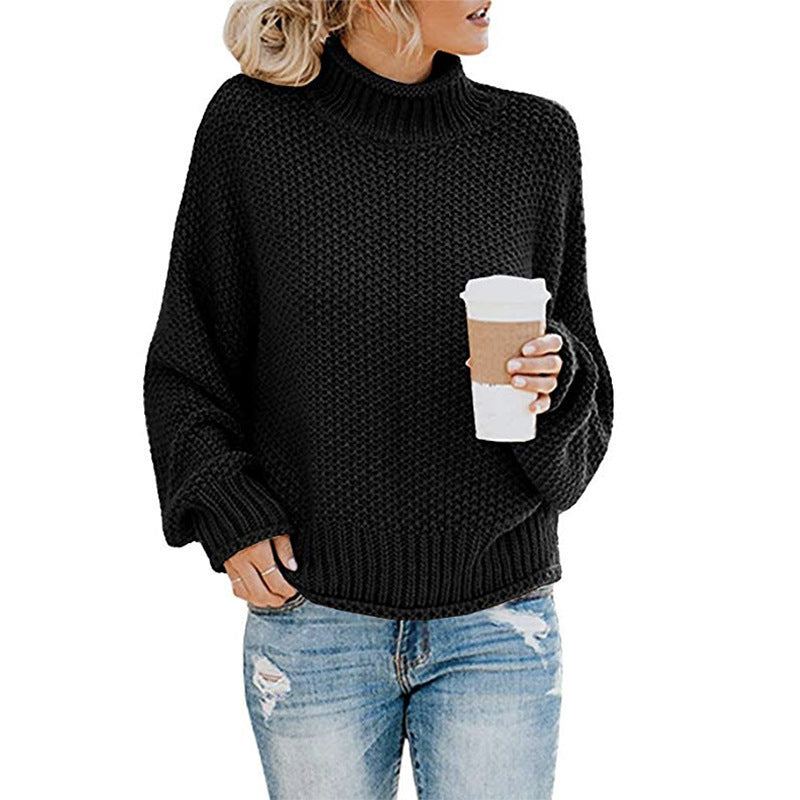Women's Turtleneck Sweater Loose Solid Color