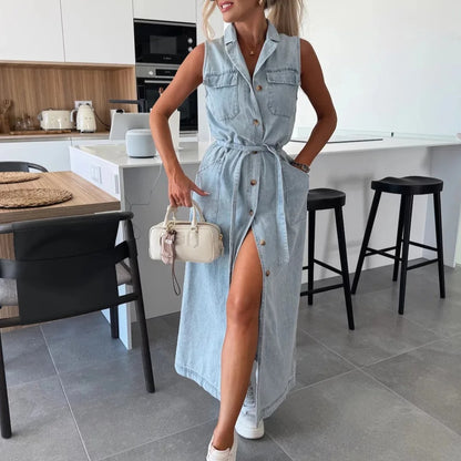Elegant Y2K Denim Maxi Dress for Women