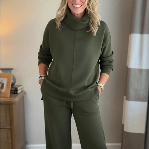 Women's Casual Two-Piece Set Hooded High-Neck Top