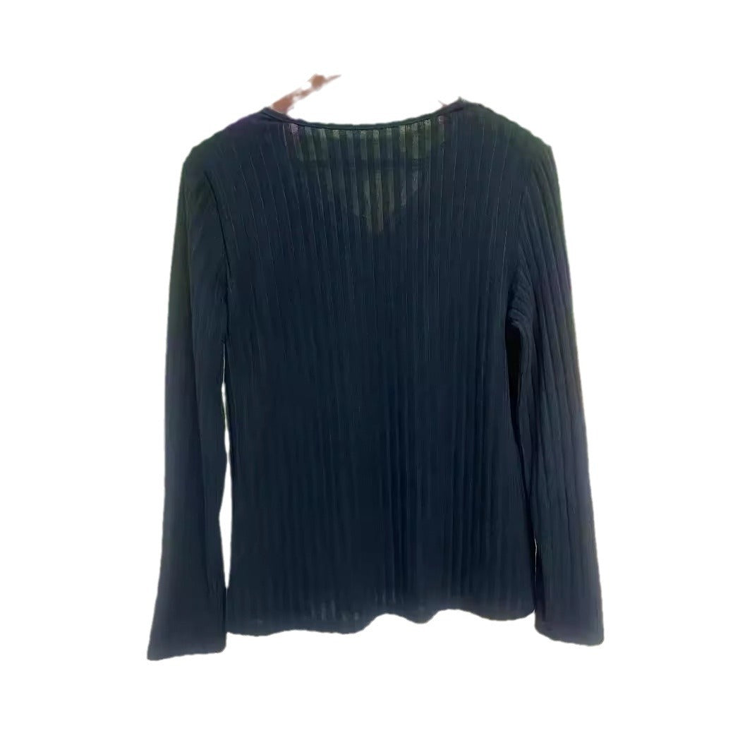 Womens V-neck Lace-buttonLong-sleeve Top