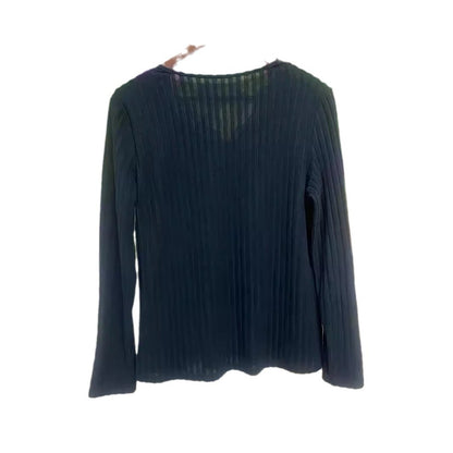 Womens V-neck Lace-buttonLong-sleeve Top