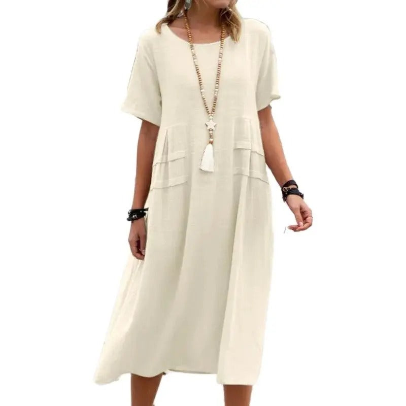 Simple Solid Cotton Linen Dress