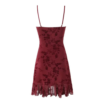 Vintage Floral Burgundy Mini Dress