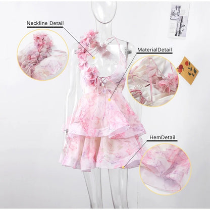 3D Floral Backless Halter Dress
