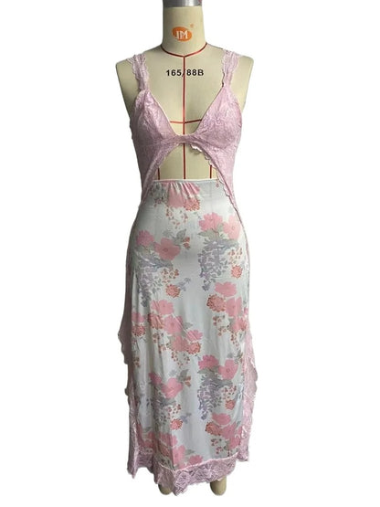 Rose Whisper Lace Floral Slit Dress