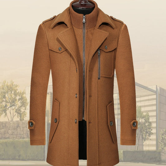 Men's Woolen Coat Double Collar  Zipper Jacket