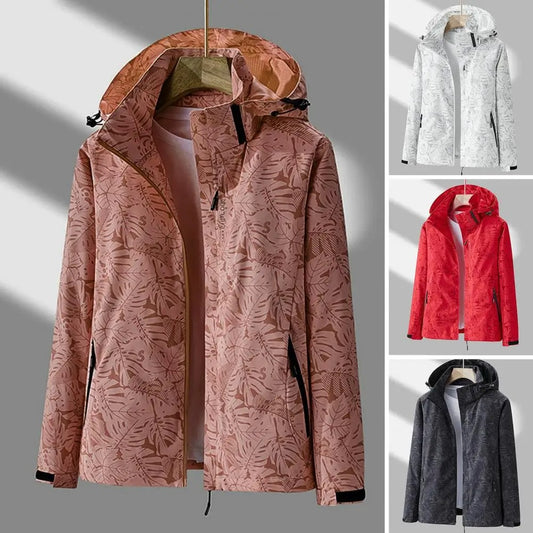 Leaf Print Waterproof Windbreaker Jacket