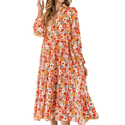 Multicolor Boho Floral Ruffled Dress