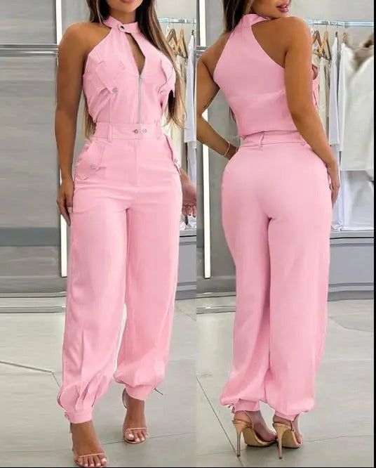 Chic Sleeveless Cargo Two-Piece Set