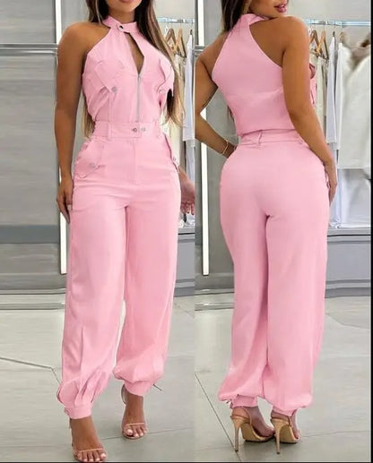 Chic Sleeveless Cargo Two-Piece Set