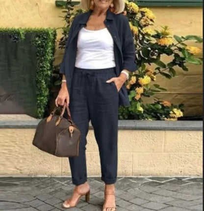 Cotton Linen Button Shirt & Pants Set