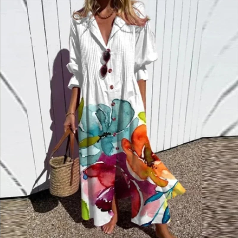 V-neck Bohemian Shirt Dress