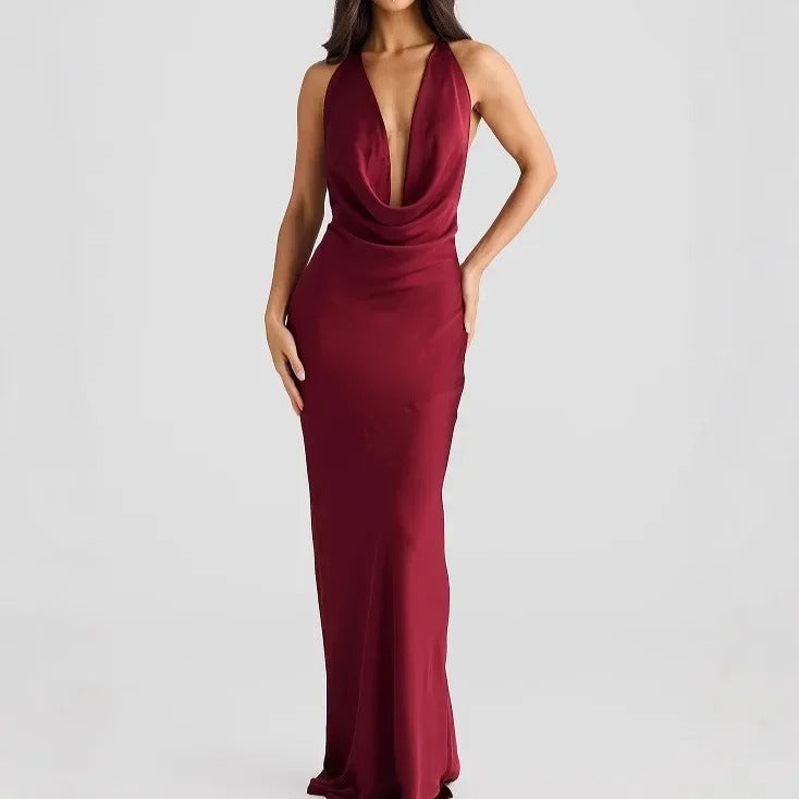 Sexy Sleeveless Silk Slim-Fit Gown