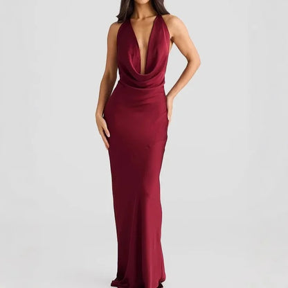 Sexy Sleeveless Silk Slim-Fit Gown