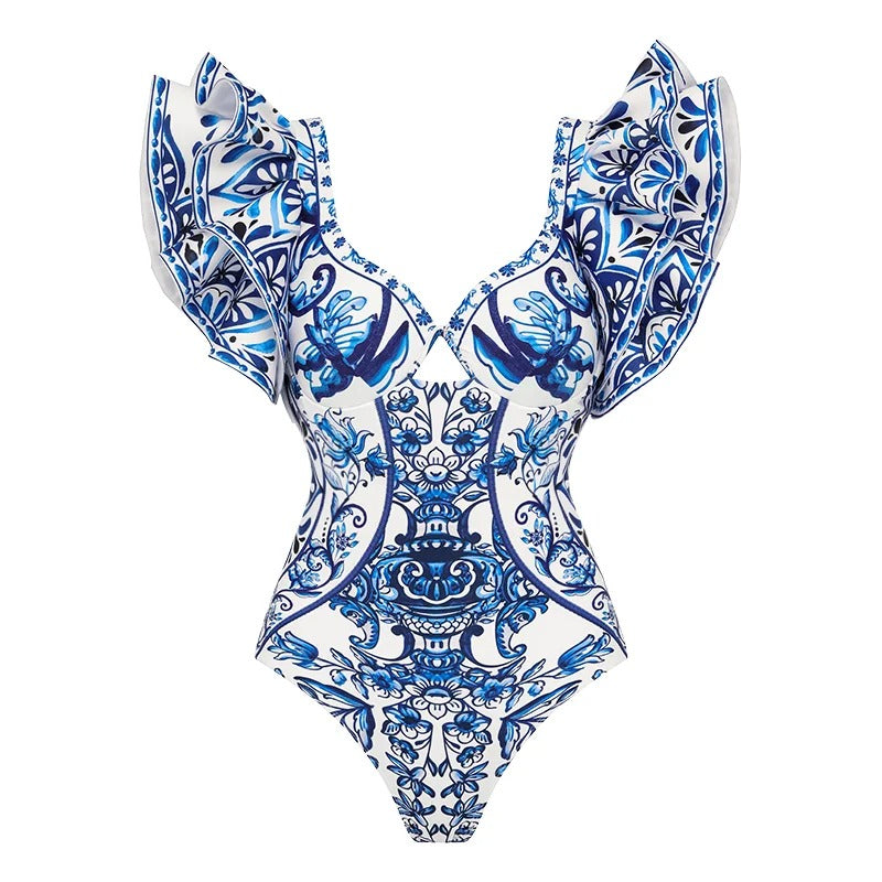 Flaxmaker Vintage Printed Swimsuit and Sarong