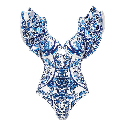 Flaxmaker Vintage Printed Swimsuit and Sarong