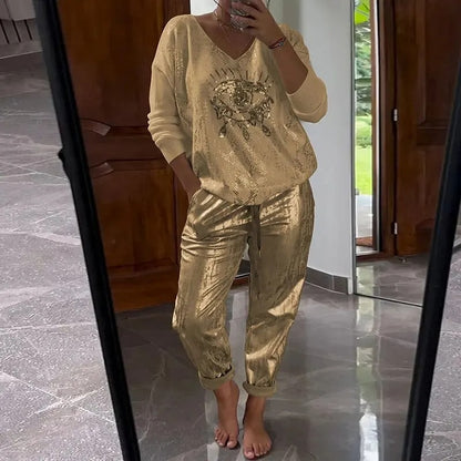 Gold Eye Print Glittery Set
