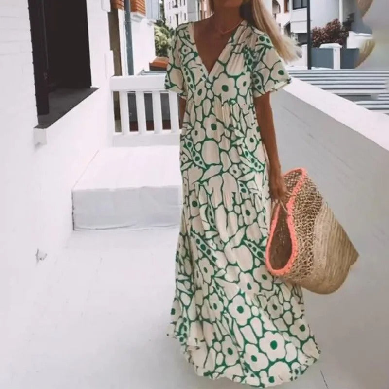 Sunlit Bloom Deep V Maxi Dress