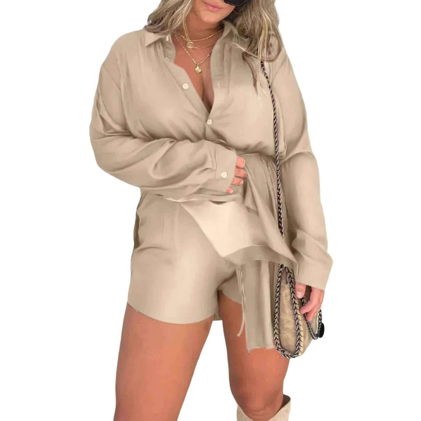 Velvet Diamond Button Shirt Jumpsuit